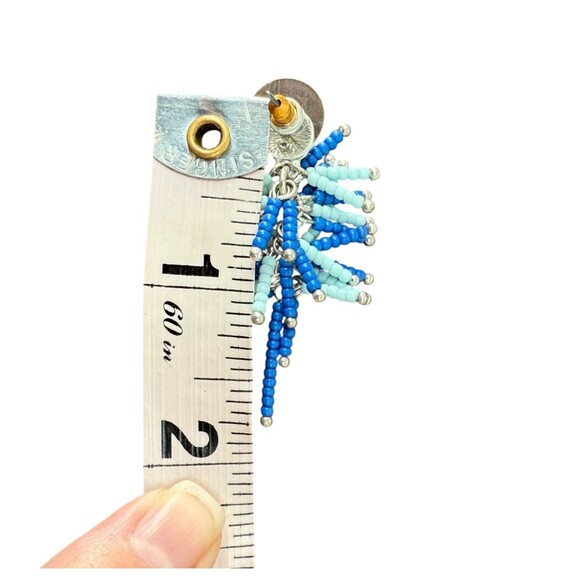 J. Jill Beaded Earrings Blue Layered Fringe Hammered Post Drop Dangle Party NWT - Picture 6 of 6